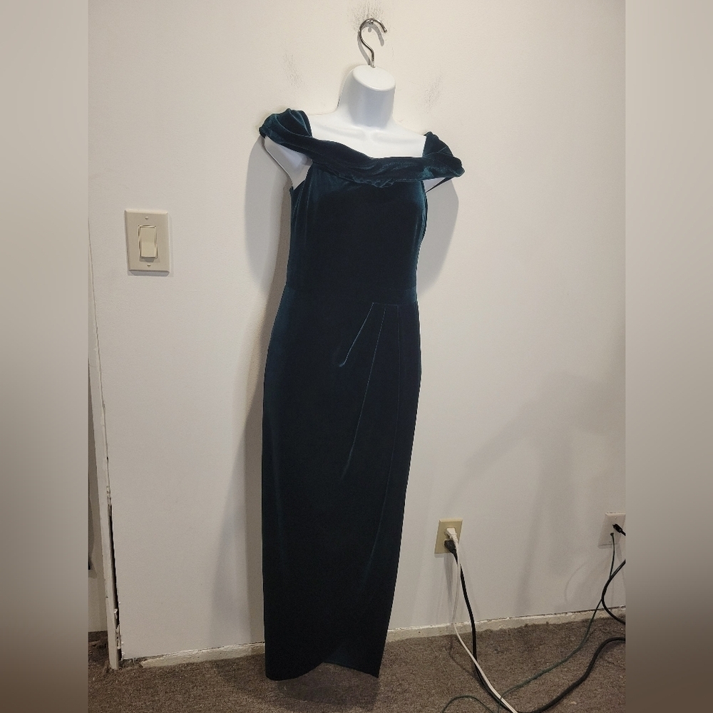 Bhldn Size 4 Edison Velvet Emerald Green Formal Off Shoulder Dress